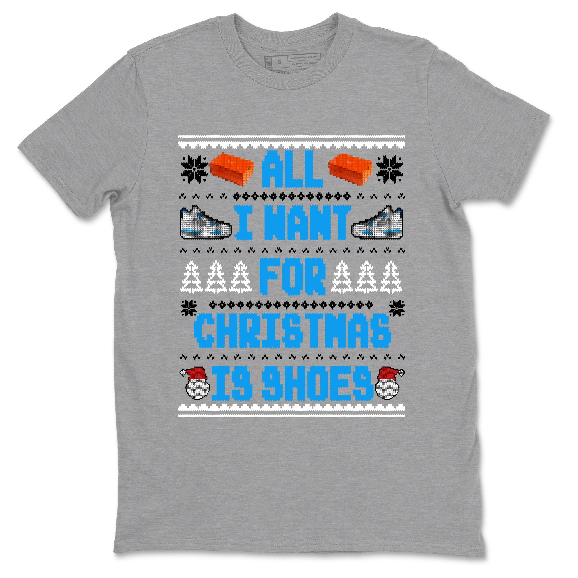 Air Jordan 4 Military Blue t shirts to match sneakers Special Christmas Shirts All I Want For Christmas Is Shoes sneaker match tees 4s Military Blue sneaker match tee SNRT Sneaker Tees unisex cotton Heather Grey 2 shirts