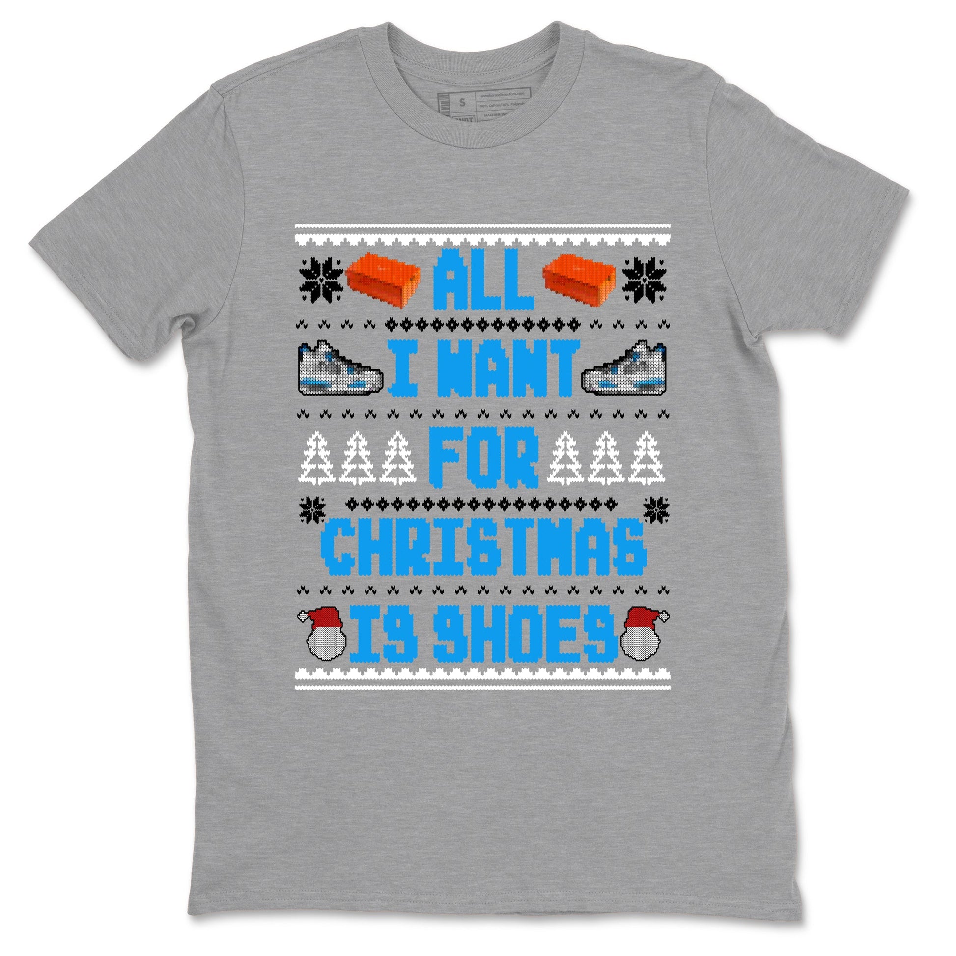 Air Jordan 4 Military Blue t shirts to match sneakers Special Christmas Shirts All I Want For Christmas Is Shoes sneaker match tees 4s Military Blue sneaker match tee SNRT Sneaker Tees unisex cotton Heather Grey 2 shirts