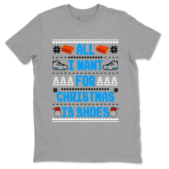 Air Jordan 4 Military Blue t shirts to match sneakers Special Christmas Shirts All I Want For Christmas Is Shoes sneaker match tees 4s Military Blue sneaker match tee SNRT Sneaker Tees unisex cotton Heather Grey 2 shirts