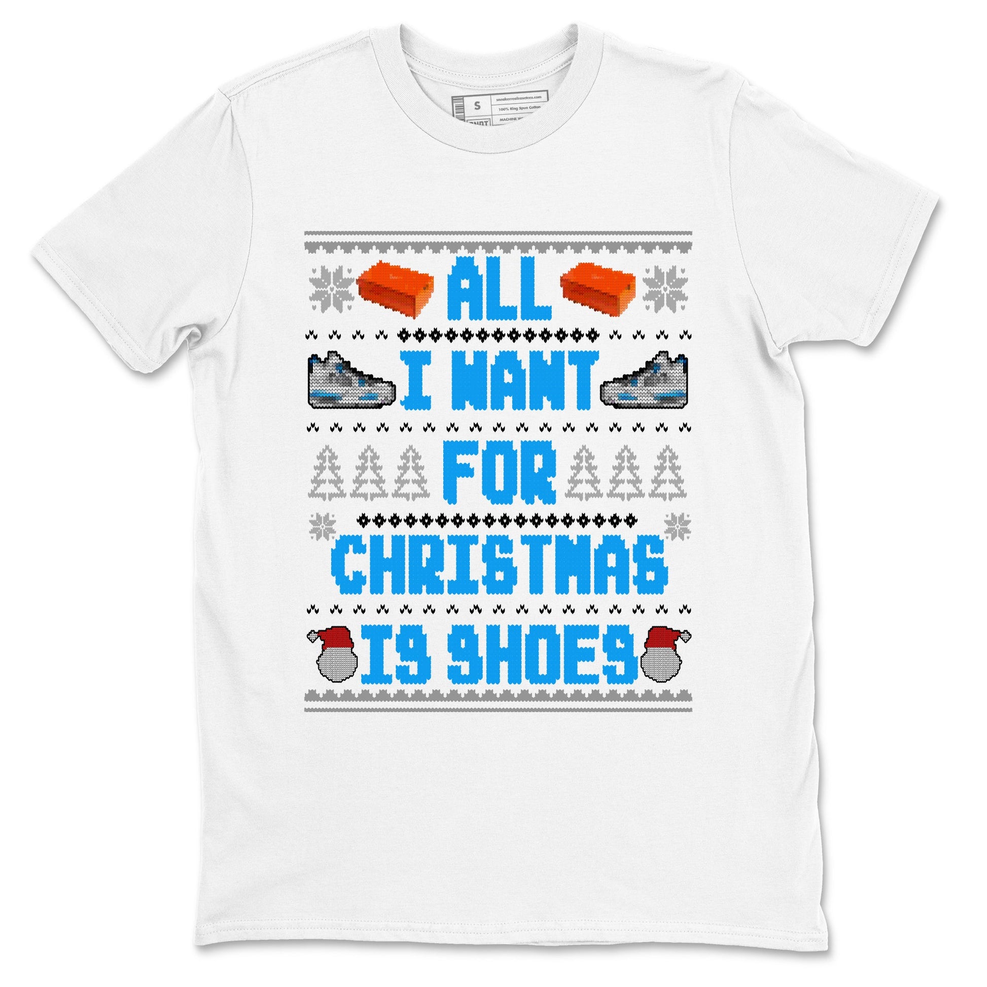 Air Jordan 4 Military Blue t shirts to match sneakers Special Christmas Shirts All I Want For Christmas Is Shoes sneaker match tees 4s Military Blue sneaker match tee SNRT Sneaker Tees unisex cotton White 2 shirts