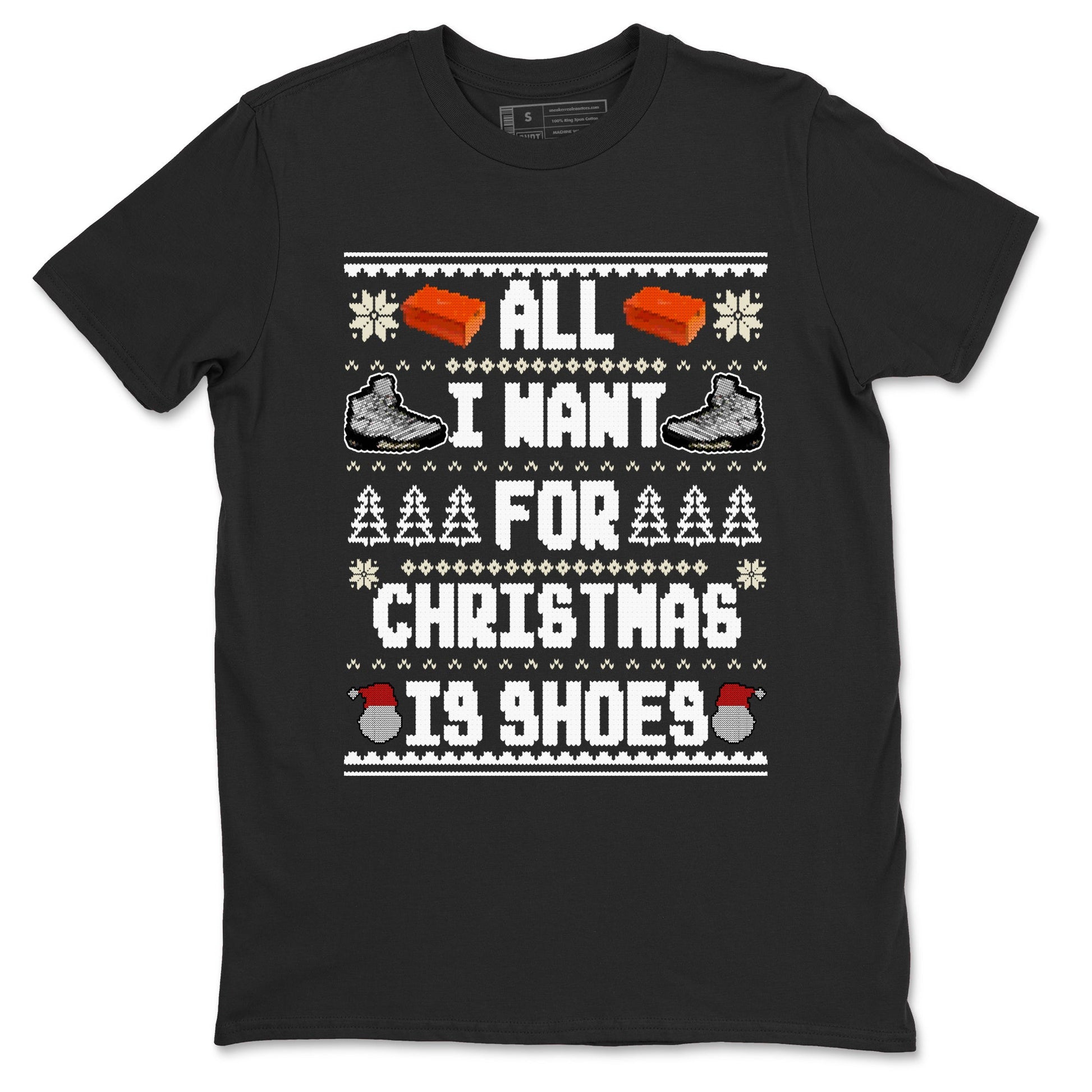 5s White Black shirts to match jordans All I Want For Christmas Is Shoes sneaker match tees Air Jordan 5 Retro White Black match shoes to clothes SNRT Sneaker Tees unisex cotton Black 2 shirts