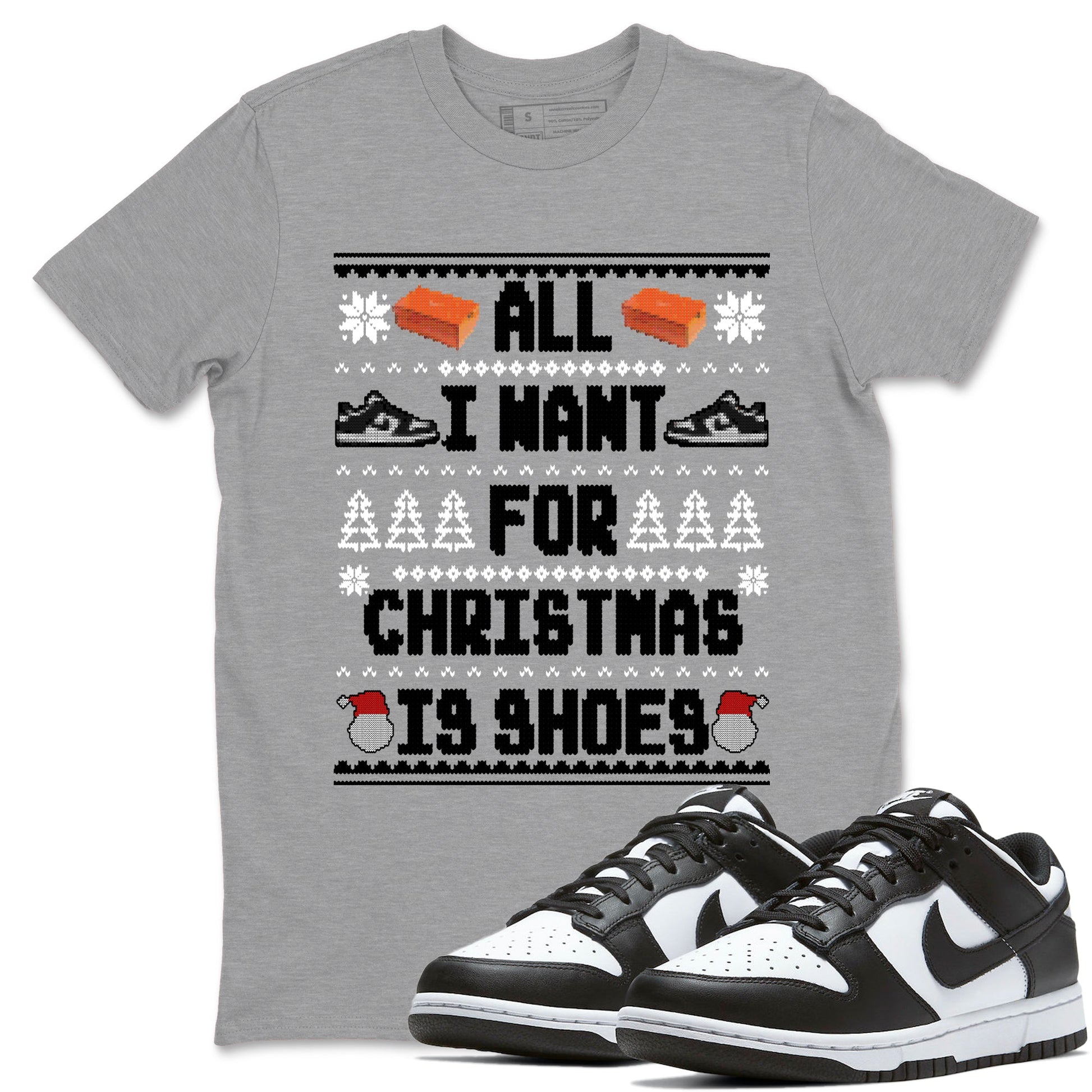Nike Dunk Panda t shirts to match sneakers Special Christmas Shirts All I Want For Christmas Is Shoes sneaker match tees Dunk Panda sneaker match tee SNRT Sneaker Tees unisex cotton Heather Grey 1 shirts