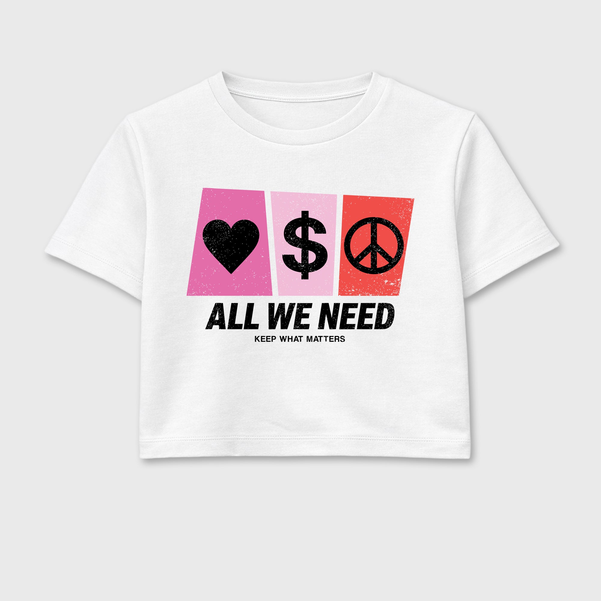 All We Need women_ crop tee designed to match the Air Jordan 6 Playful Pink, featuring coordinated White 2 options for a perfect streetwear vibe.
