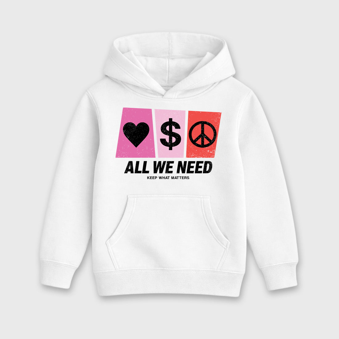 All We Need Baby & Kids Graphic Hoodie featuring original artwork designed to match the Air Jordan 6 Playful Pink. White 2 Kids Graphic Sweater.