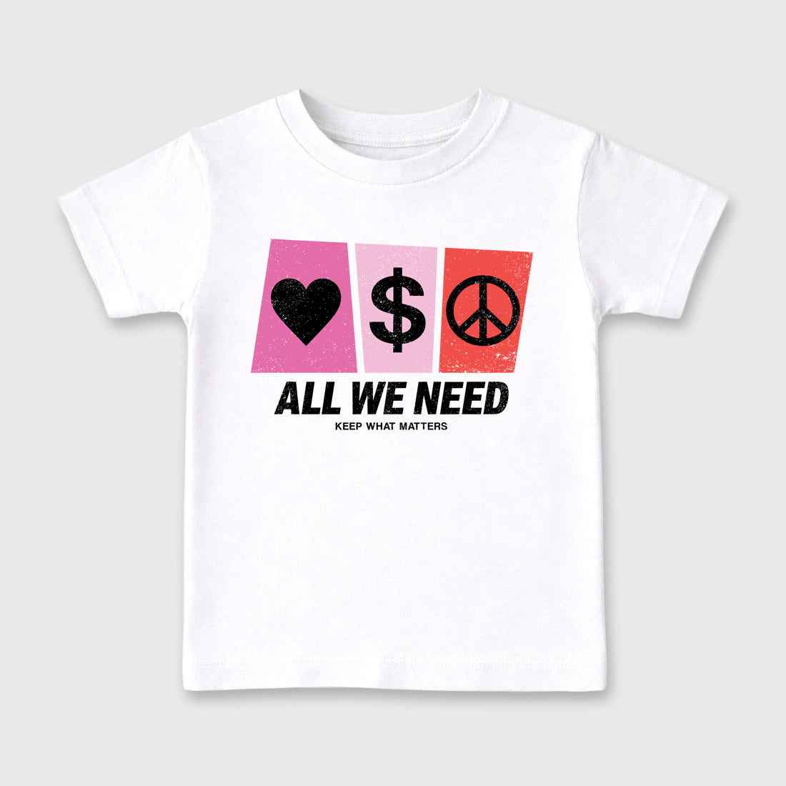 All We Need Baby & Kids Graphic T-Shirt featuring original artwork designed to match the Air Jordan 6 Playful Pink. White 2 Kids Graphic Tee.