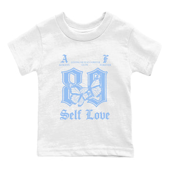 Always Forever baby and kids t-shirt crafted for little sneakerheads to shine with the Air Jordan 4 Aluminum sneakers, displayed in White 2.