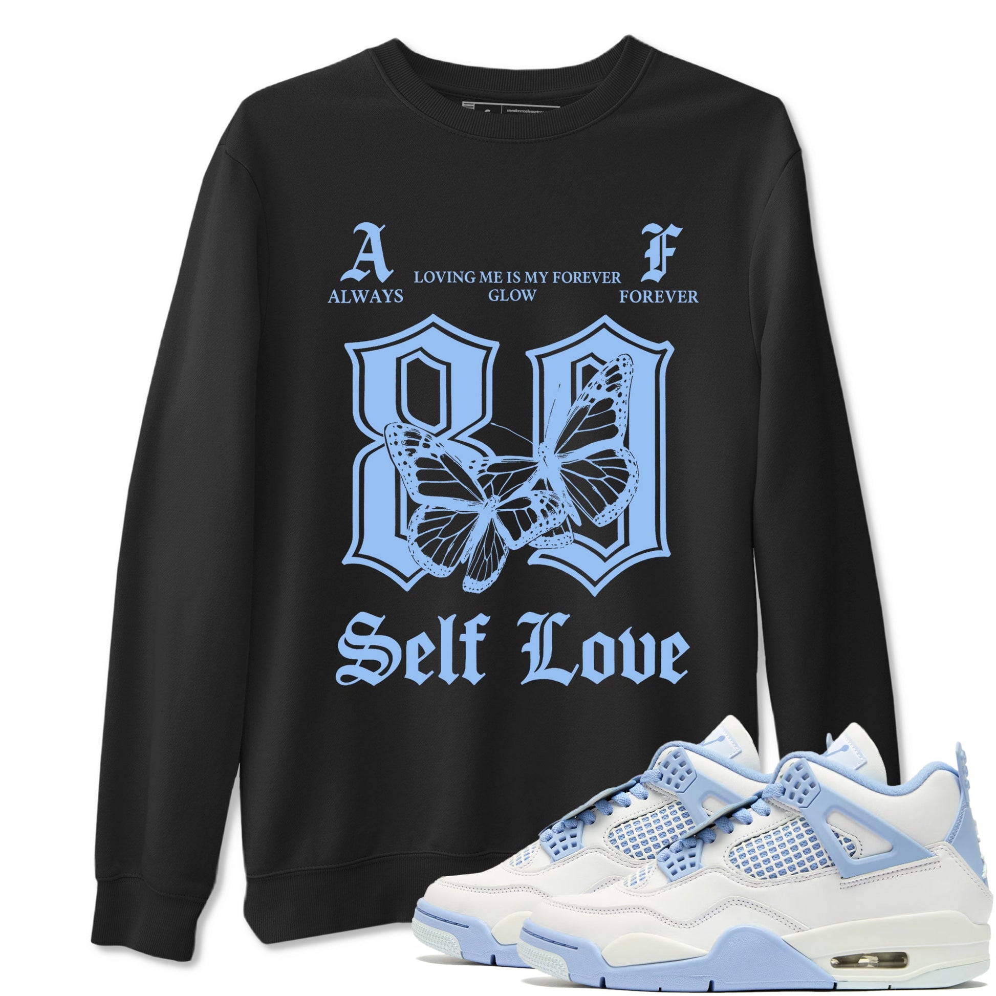 Always Forever sneaker match t-shirt styled to complete your fit with the Air Jordan 4 Aluminum sneakers, shown in Black 1.
