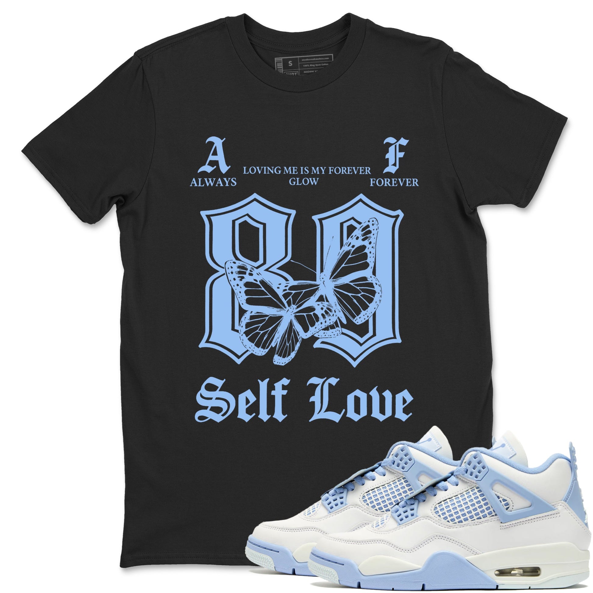 Always Forever sneaker match t-shirt styled to complete your fit with the Air Jordan 4 Aluminum sneakers, shown in Black 1.