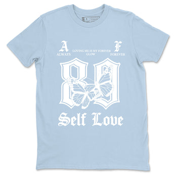Always Forever sneaker match t-shirt styled to complete your fit with the Air Jordan 4 Aluminum sneakers, shown in Light Blue 2.