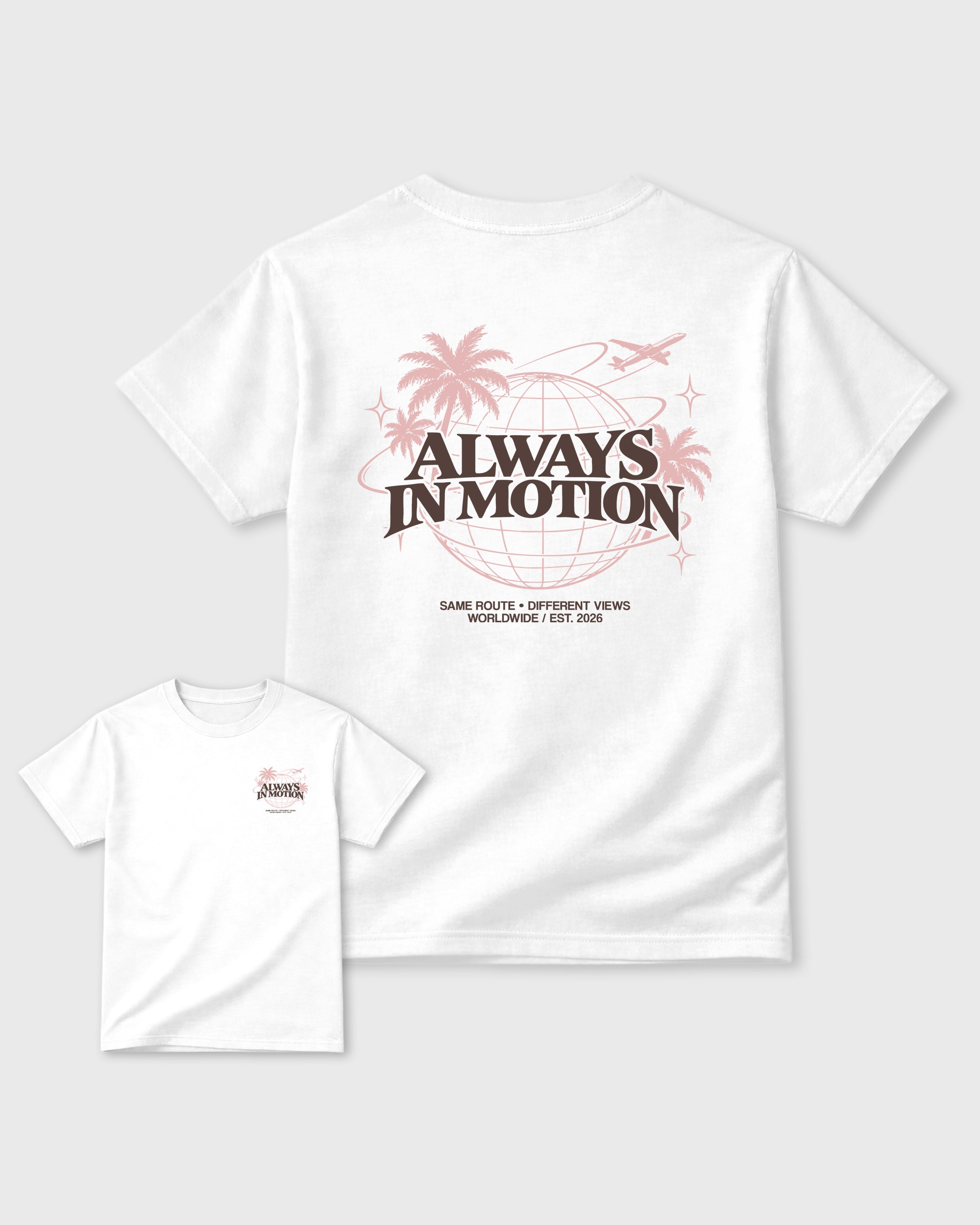 Always In Motion White Front & Back Graphic T-Shirt - 3, sneaker matching shirt designed to pair with Air Jordan 3 Fireside sneakers for a coordinated streetwear outfit.