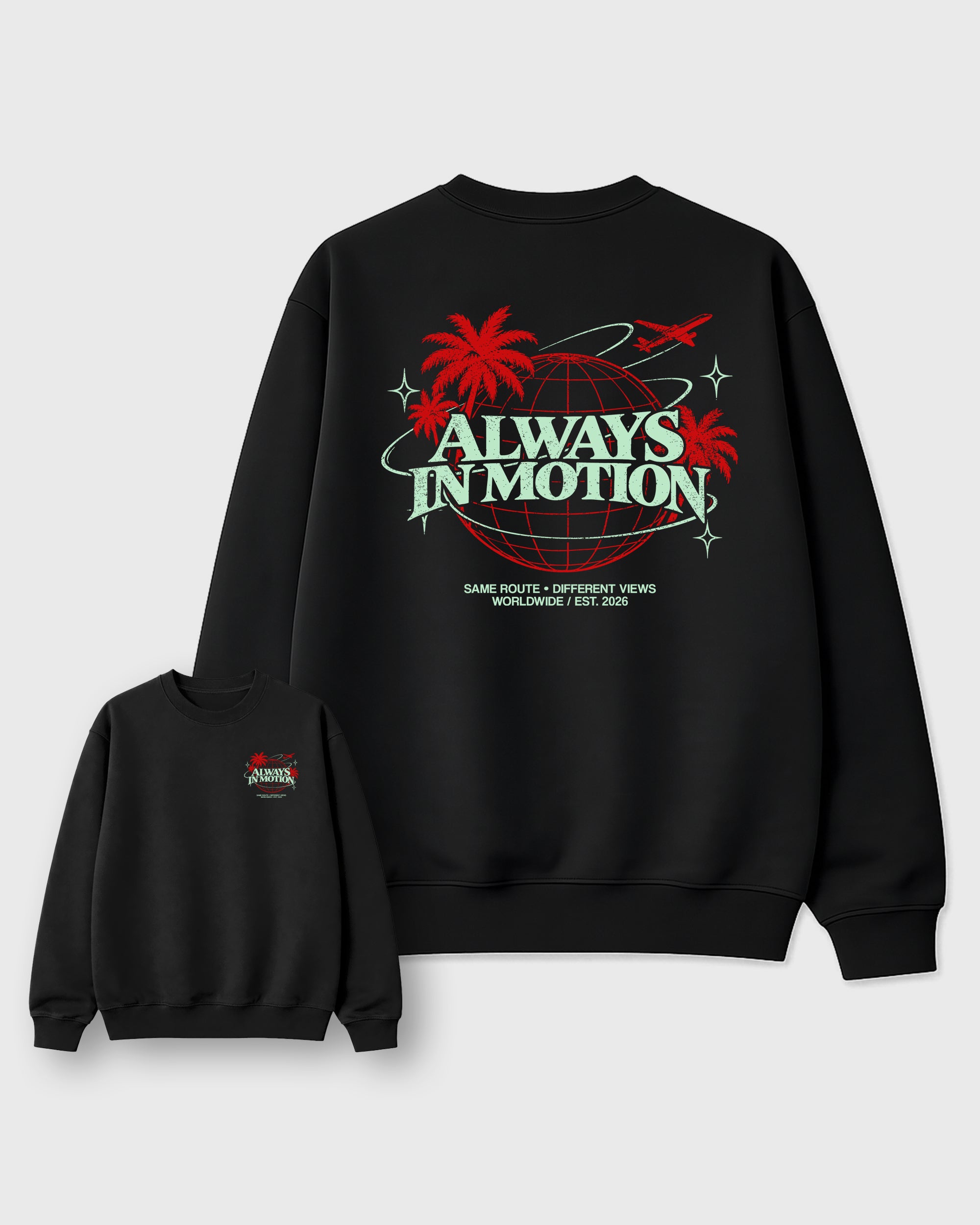 Always In Motion Black Graphic Sweatshirt - 3, a graphic streetwear sweatshirt inspired by Air Jordan 5 Retro Halloween sneakers for an easy coordinated sneaker fit.