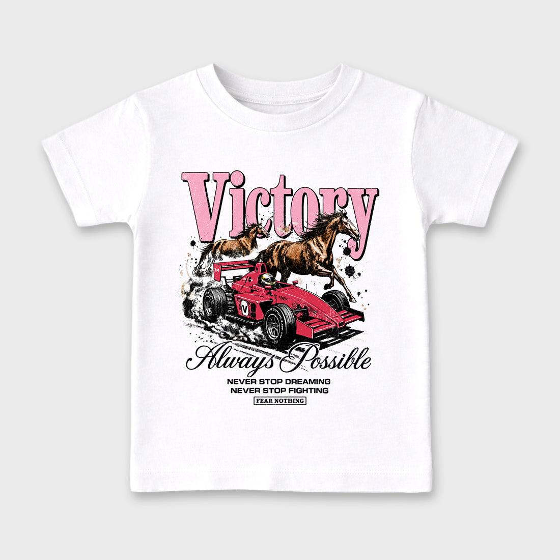 Always Possible affordable baby and kids t-shirt designed to match the Air Jordan 1 Travis Scott Tropical Pink, featuring coordinated White 2 options for the perfect little sneakerhead streetwear look.