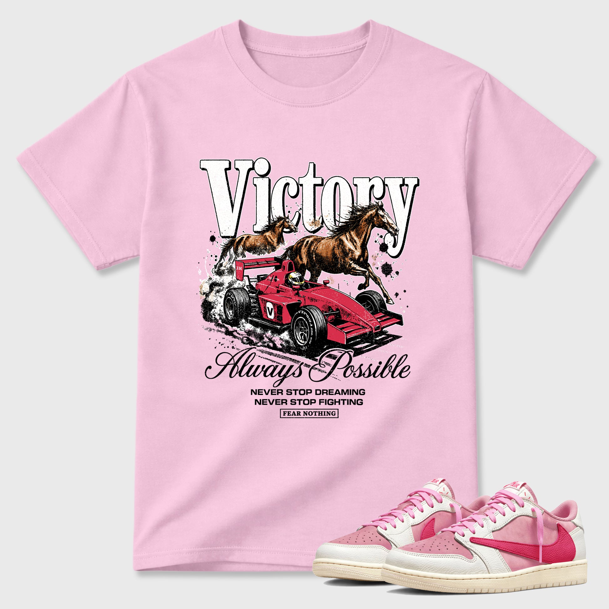 Always Possible Graphic T-Shirt sneaker match tee designed for the Air Jordan 1 Travis Scott Tropical Pink, featuring coordinated color options for a perfect streetwear match. Pink 1 shirt.