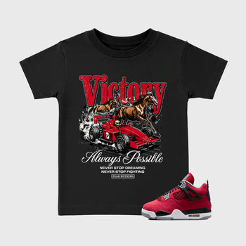 Always Possible affordable baby and kids t-shirt designed to match the Air Jordan 4 Toro Bravo, featuring coordinated Black 1 options for the perfect little sneakerhead streetwear look.