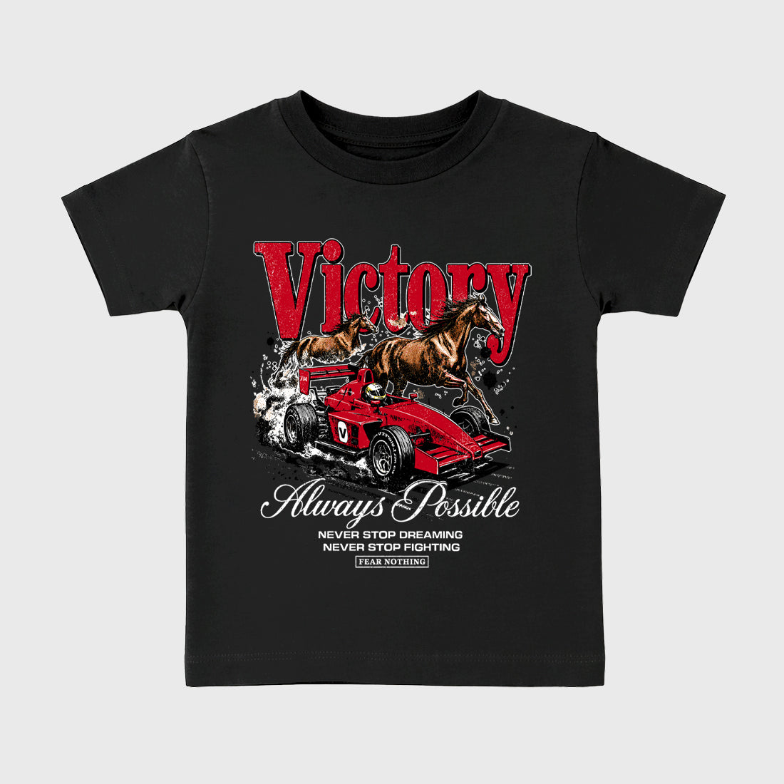 Always Possible affordable baby and kids t-shirt designed to match the Air Jordan 4 Toro Bravo, featuring coordinated Black 2 options for the perfect little sneakerhead streetwear look.