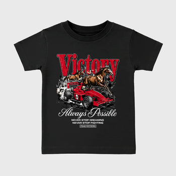 Always Possible affordable baby and kids t-shirt designed to match the Air Jordan 4 Toro Bravo, featuring coordinated Black 2 options for the perfect little sneakerhead streetwear look.