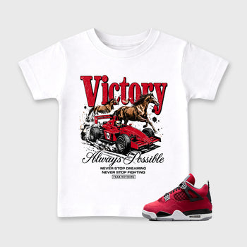 Always Possible affordable baby and kids t-shirt designed to match the Air Jordan 4 Toro Bravo, featuring coordinated White 1 options for the perfect little sneakerhead streetwear look.