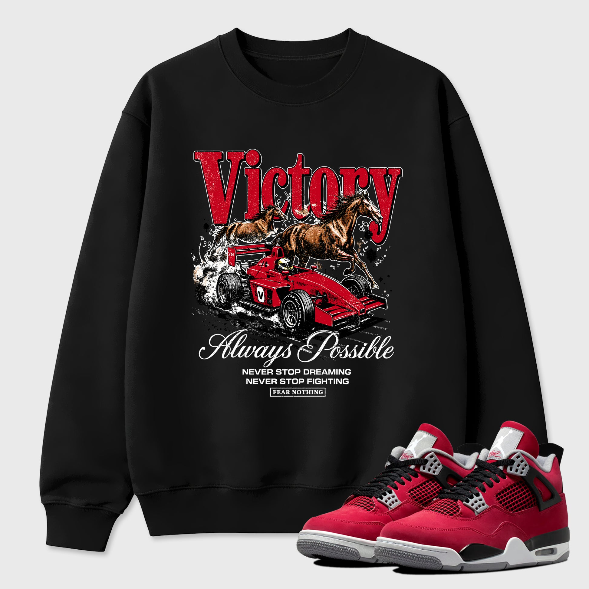 Always Possible Graphic T-Shirt sneaker match tee designed for the Air Jordan 4 Toro Bravo, featuring coordinated color options for a perfect streetwear match. Black 1 shirt.