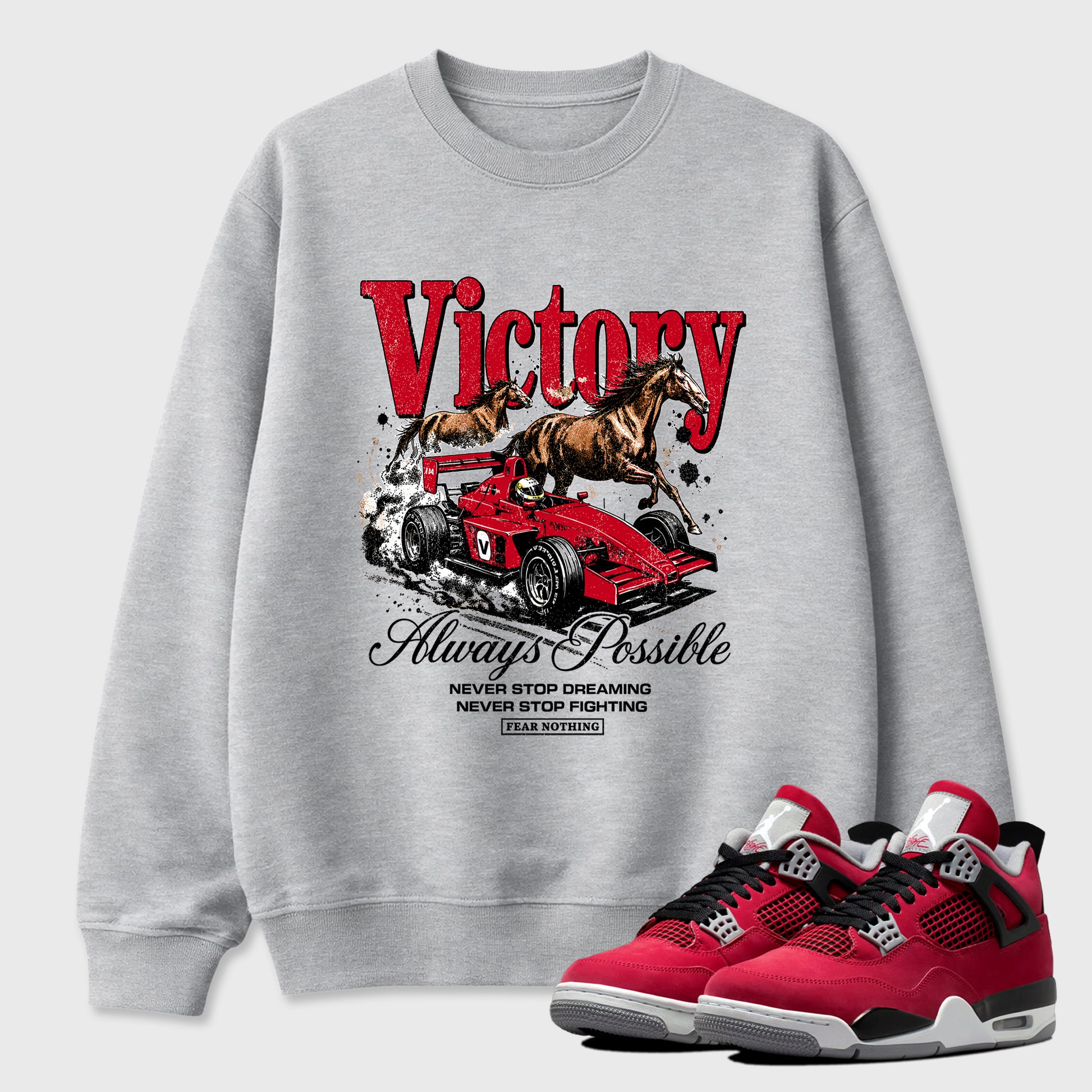 Always Possible Graphic T-Shirt sneaker match tee designed for the Air Jordan 4 Toro Bravo, featuring coordinated color options for a perfect streetwear match. Heather Grey 1 shirt.