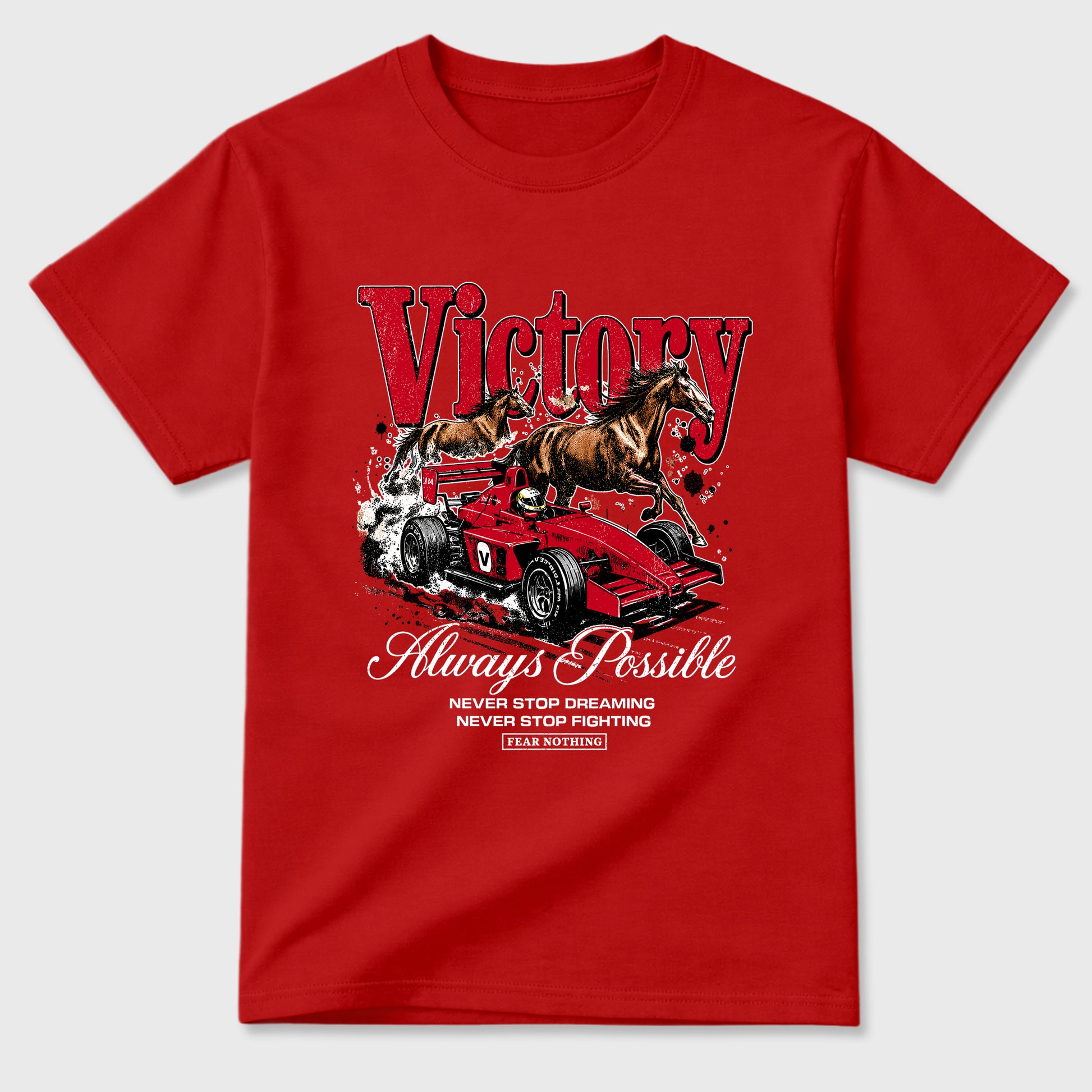 Always Possible Graphic T-Shirt sneaker match tee designed for the Air Jordan 4 Toro Bravo, featuring coordinated color options for a perfect streetwear match. Red 2 shirt.