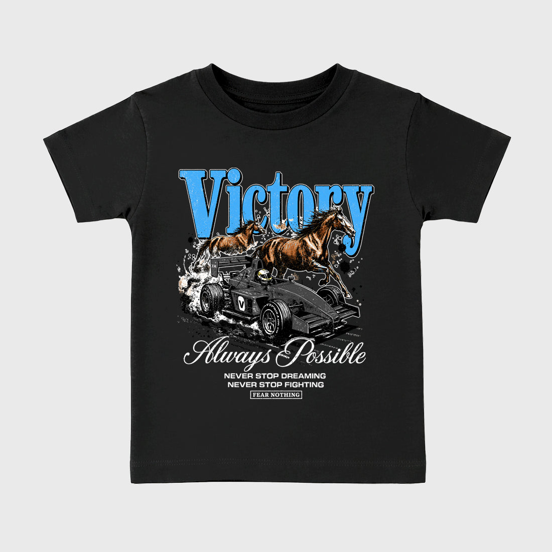 Always Possible affordable baby and kids t-shirt designed to match the Air Jordan 5 Black Carolina, featuring coordinated Black 2 options for the perfect little sneakerhead streetwear look.