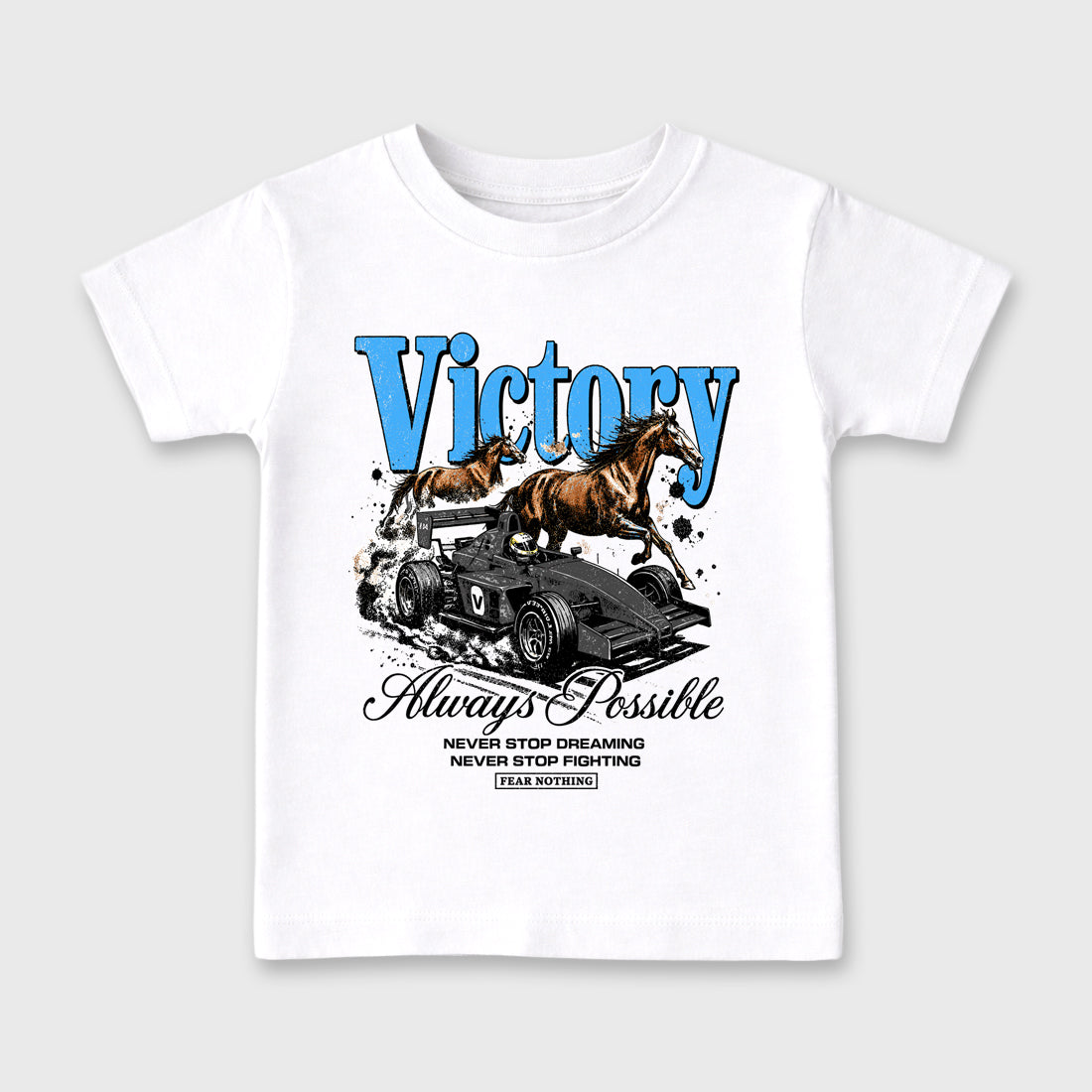 Always Possible affordable baby and kids t-shirt designed to match the Air Jordan 5 Black Carolina, featuring coordinated White 2 options for the perfect little sneakerhead streetwear look.