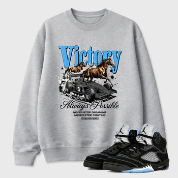 Always Possible Graphic T-Shirt sneaker match tee designed for the Air Jordan 5 Black University Blue, featuring coordinated color options for a perfect streetwear match. Heather Grey 1 shirt.