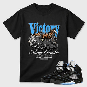 Always Possible Graphic T-Shirt sneaker match tee designed for the Air Jordan 5 Black University Blue, featuring coordinated color options for a perfect streetwear match. Black 1 shirt.