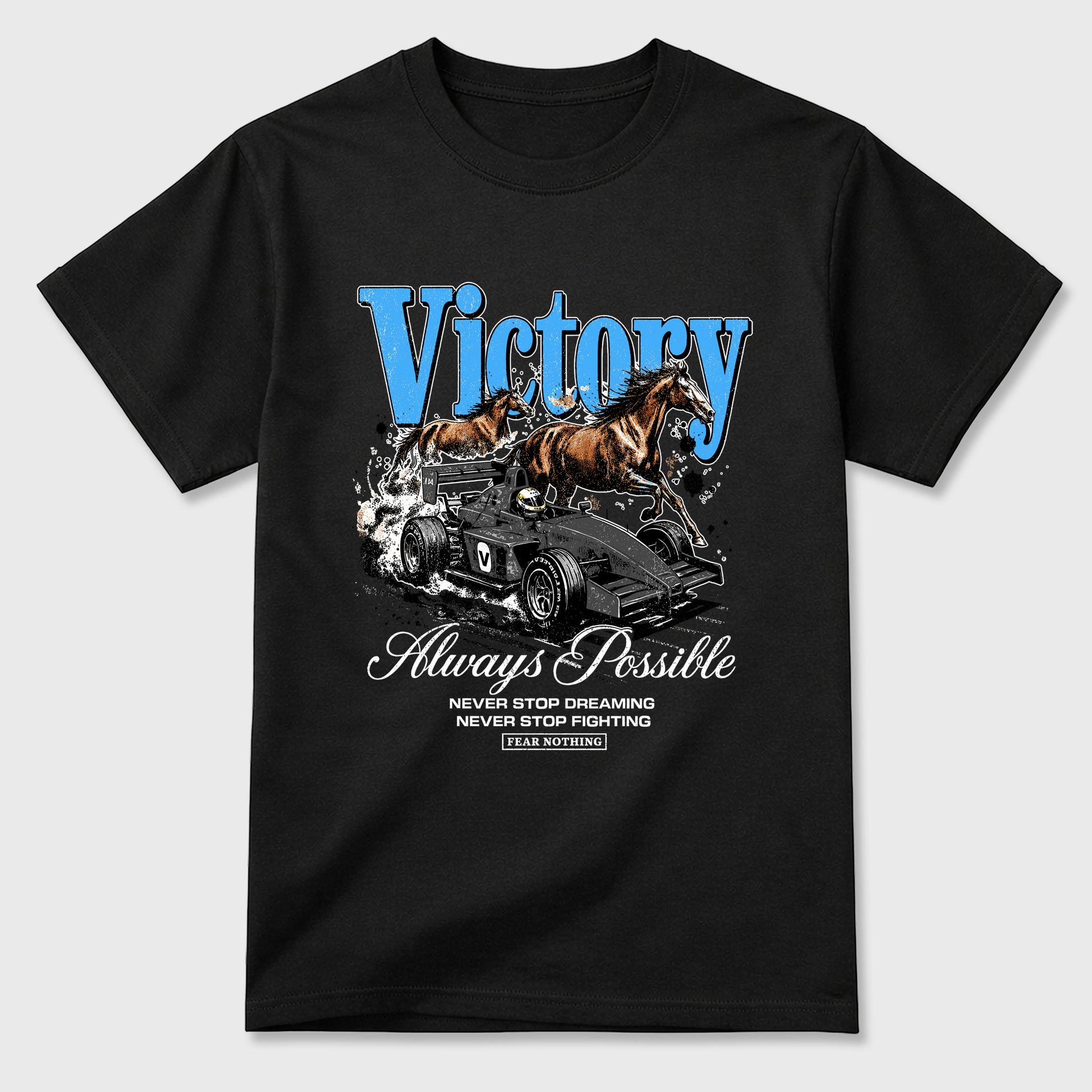 Always Possible Graphic T-Shirt sneaker match tee designed for the Air Jordan 5 Black University Blue, featuring coordinated color options for a perfect streetwear match. Black 2 shirt.