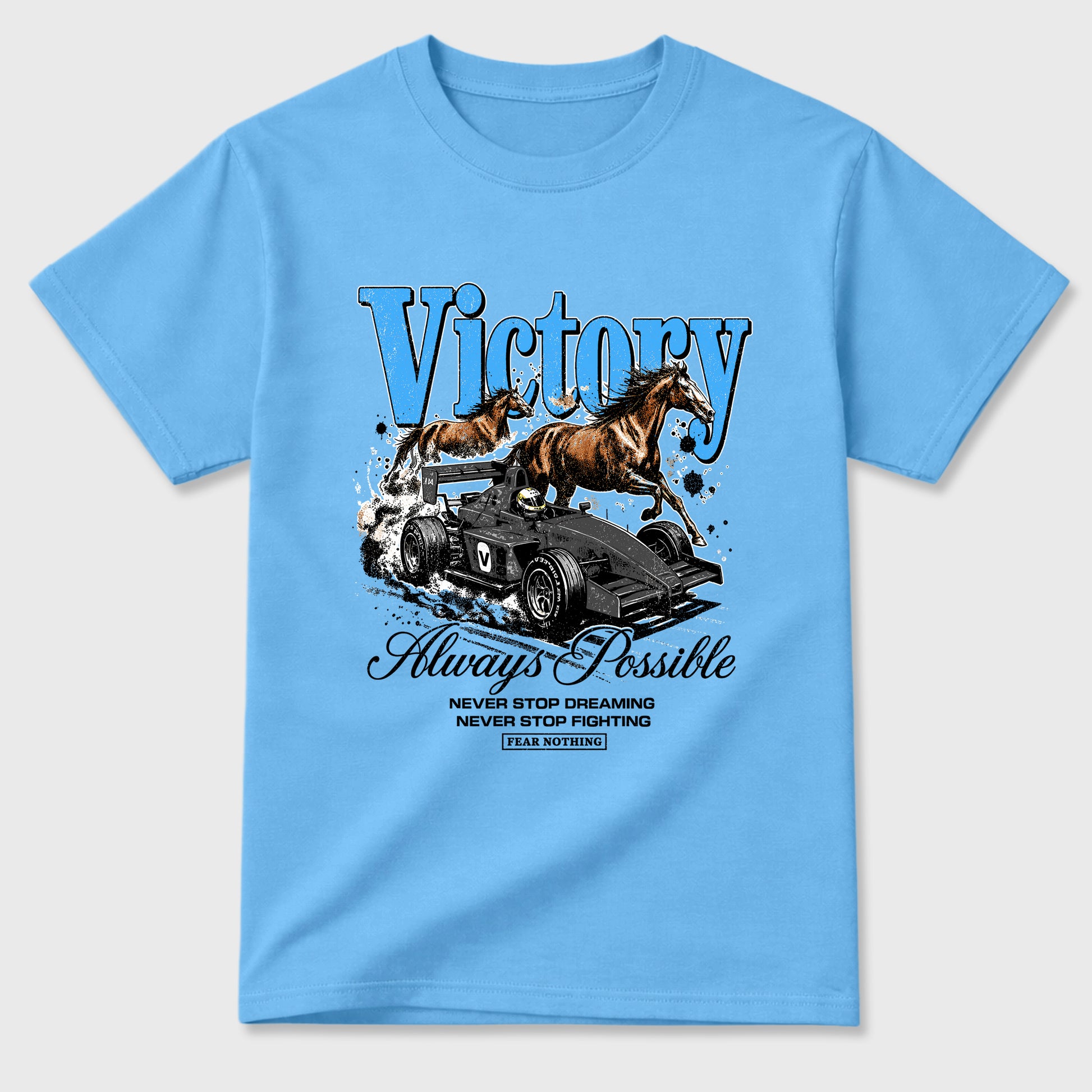 Always Possible Graphic T-Shirt sneaker match tee designed for the Air Jordan 5 Black University Blue, featuring coordinated color options for a perfect streetwear match. Carolina Blue 2 shirt.