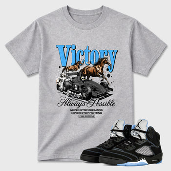 Always Possible Graphic T-Shirt sneaker match tee designed for the Air Jordan 5 Black University Blue, featuring coordinated color options for a perfect streetwear match. Heather Grey 1 shirt.