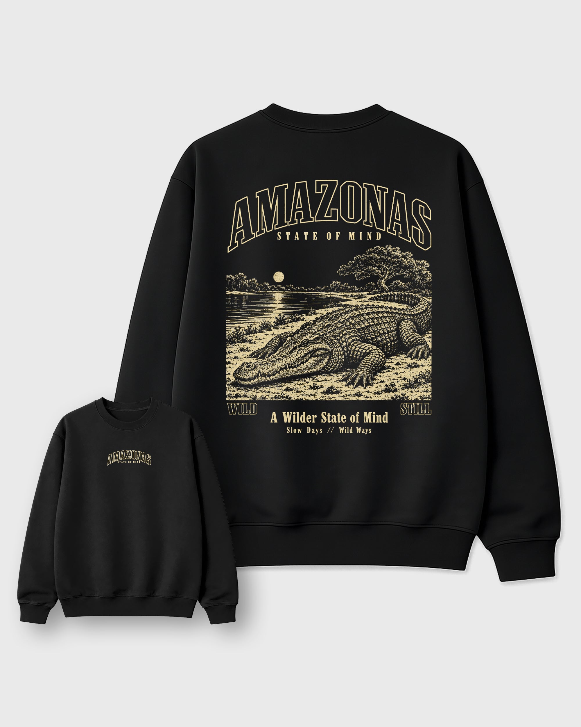 Amazonas State of Mind Black Graphic Sweatshirt - 3, a graphic streetwear sweatshirt inspired by Air Jordan 4 J Balvin 'Amazonas' sneakers for an easy coordinated sneaker fit.