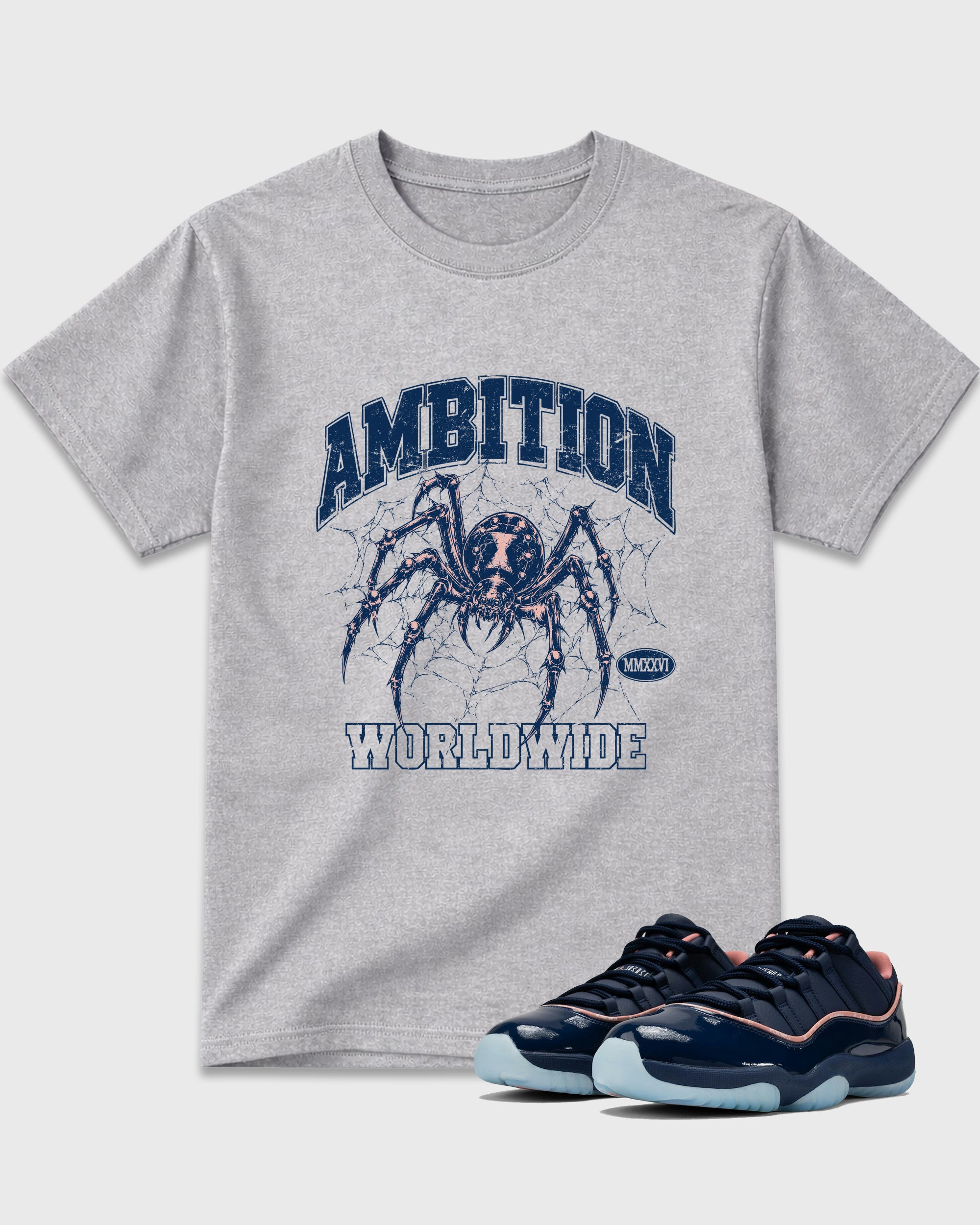 Ambition Graphic T-Shirt featuring original streetwear artwork designed to match the Air Jordan 11 Made For Locals. Heather Grey 1 Graphic T-Shirt.