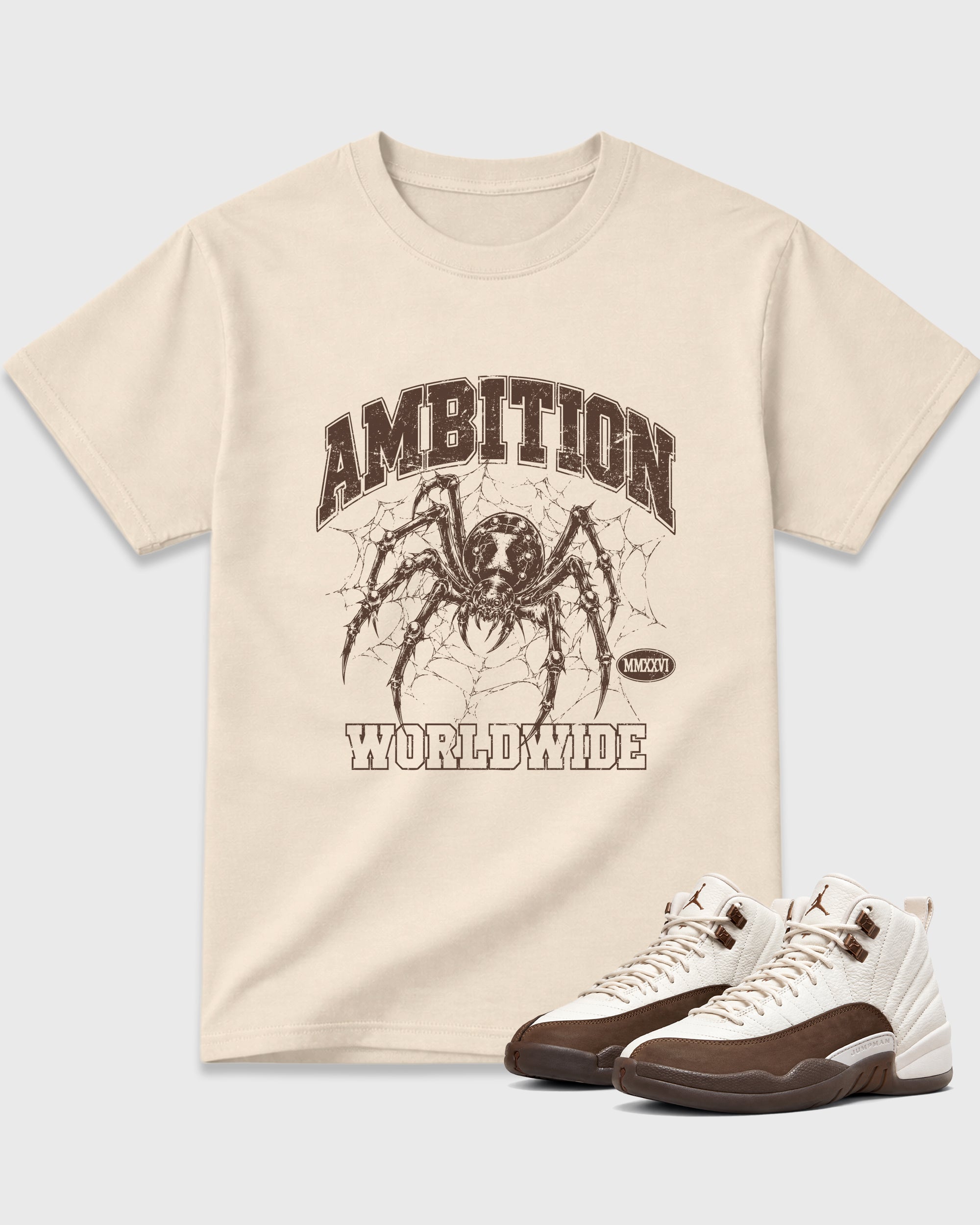 Ambition Graphic T-Shirt featuring original streetwear artwork designed to match the Air Jordan 12 Fireside. Natural 1 Graphic T-Shirt.