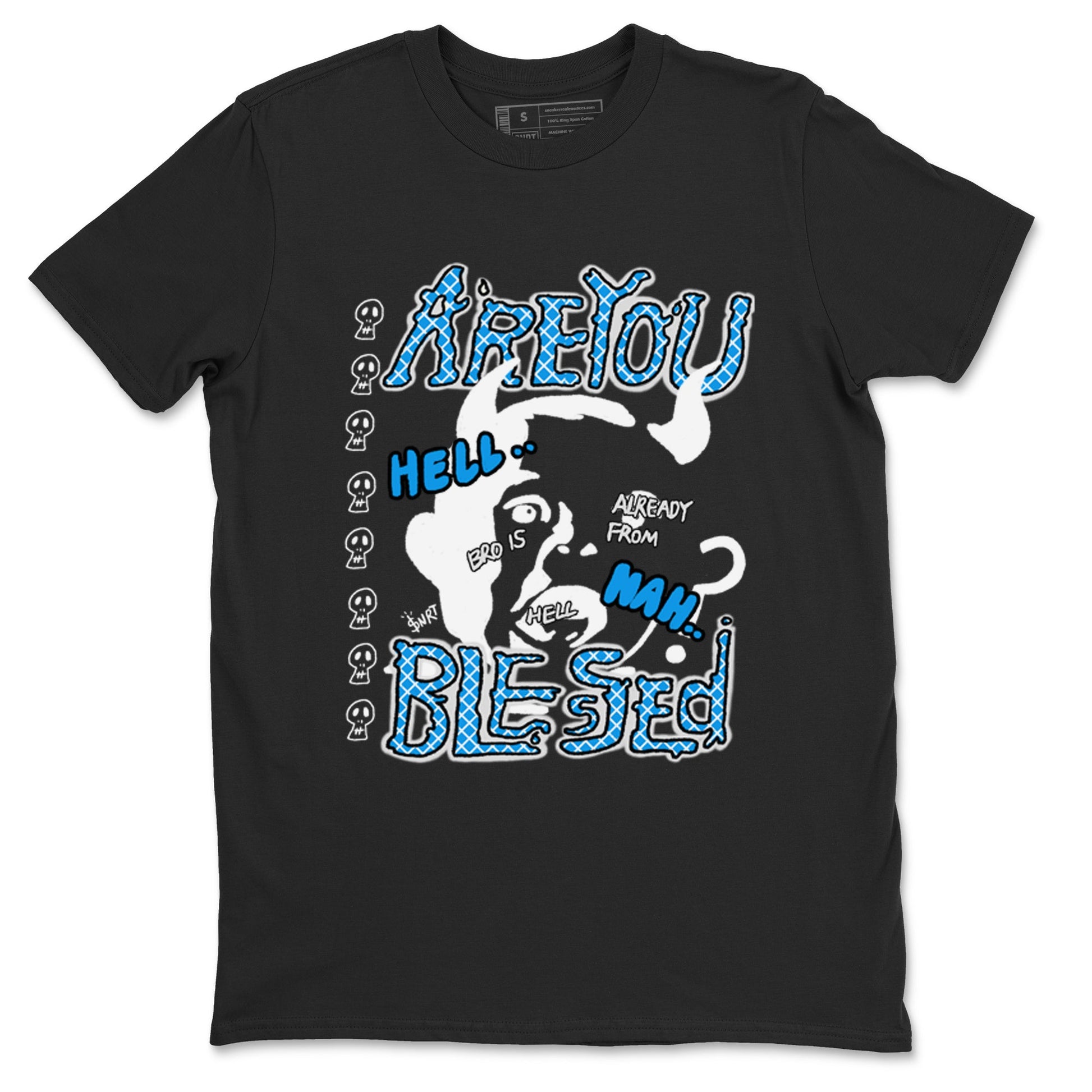4s Military Blue shirt to match jordans Are you Blessed sneaker tees Air Jordan 4 Military Blue SNRT Sneaker Release Tees unisex cotton Black 2 crew neck shirt