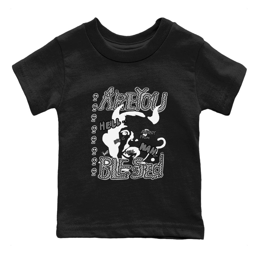 4s Wet Cement shirts to match jordans Are You Blessed sneaker match tees Air Jordan 4 SE Wet Cement SNRT Sneaker Release Tees Youth Baby Black 2 crew neck shirts