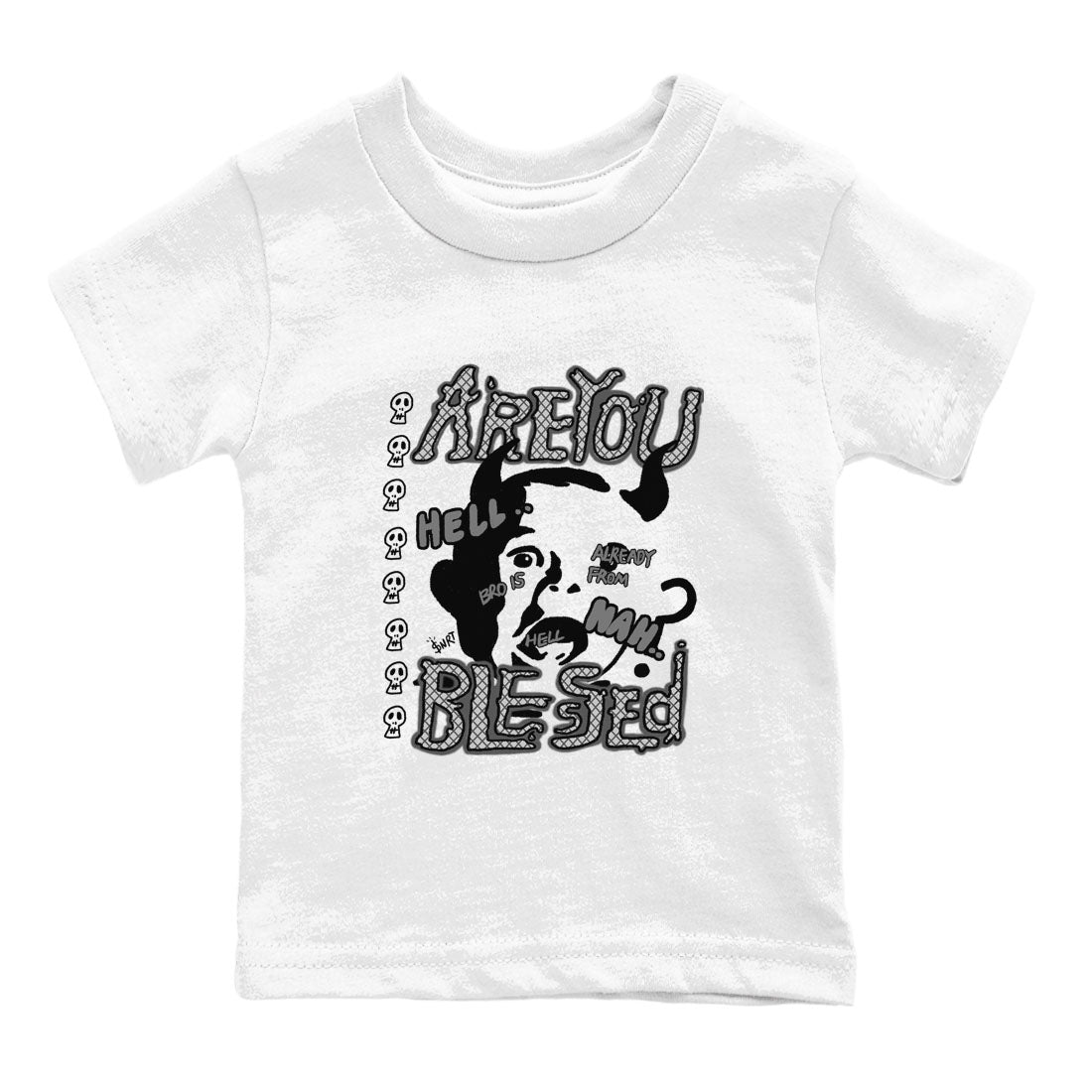 4s Wet Cement shirts to match jordans Are You Blessed sneaker match tees Air Jordan 4 SE Wet Cement SNRT Sneaker Release Tees Youth Baby White 2 crew neck shirts