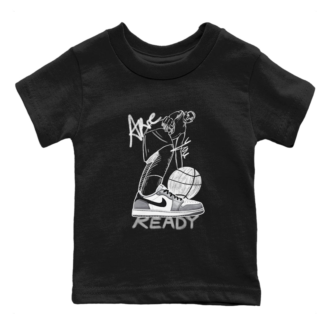 AJ1 Wolf Grey shirts to match jordans Are You Ready sneaker match tees Air Jordan 1 Wolf Grey SNRT Sneaker Tees streetwear brand Baby and Youth Black 2 cotton tee