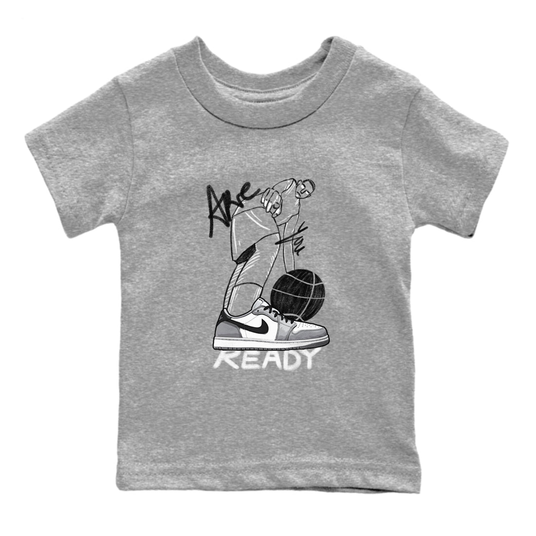 AJ1 Wolf Grey shirts to match jordans Are You Ready sneaker match tees Air Jordan 1 Wolf Grey SNRT Sneaker Tees streetwear brand Baby and Youth Heather Grey 2 cotton tee