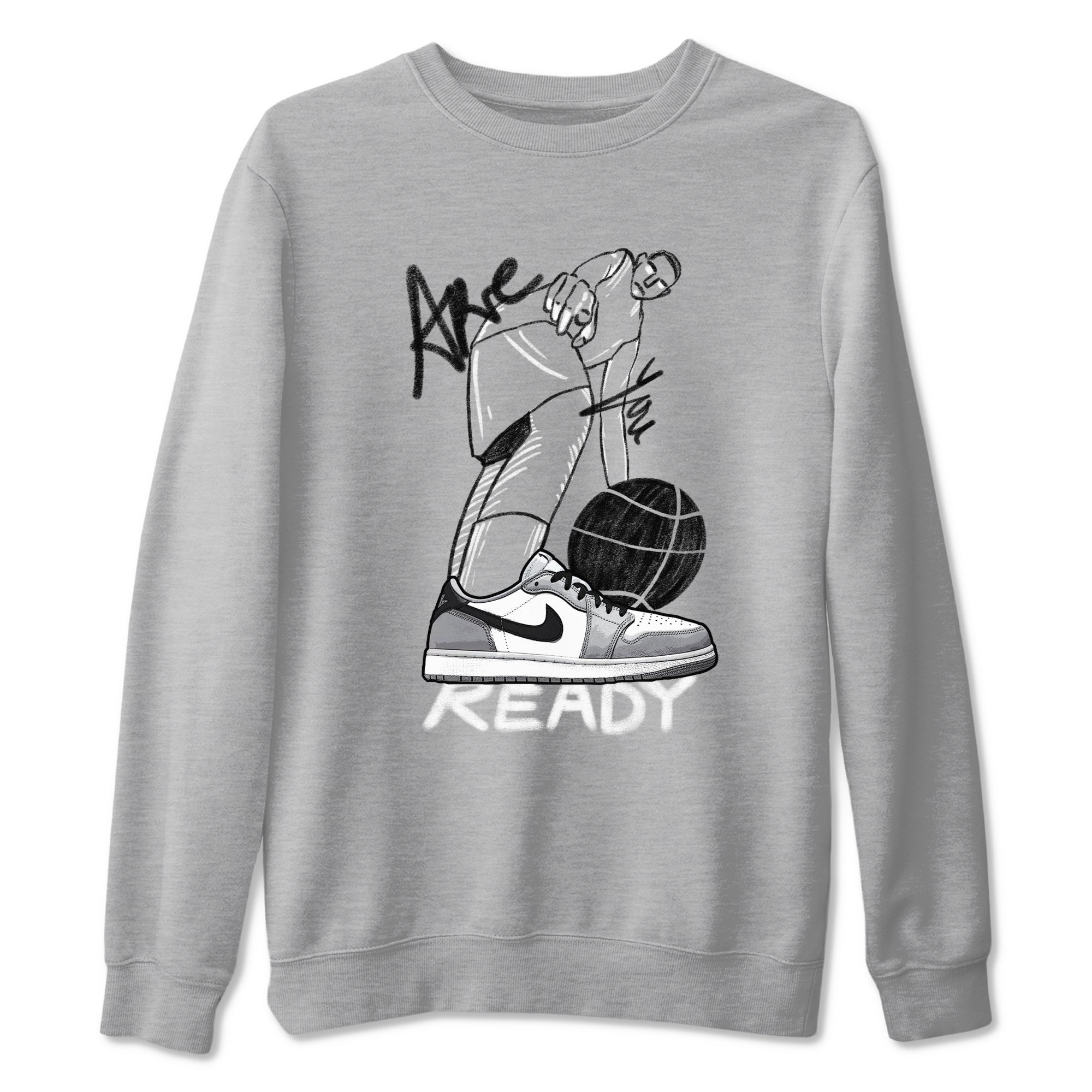 AJ1 Wolf Grey shirts to match jordans Are You Ready sneaker match tees Air Jordan 1 Wolf Grey SNRT Sneaker Tees streetwear brand Heather Grey 2 unisex cotton tee