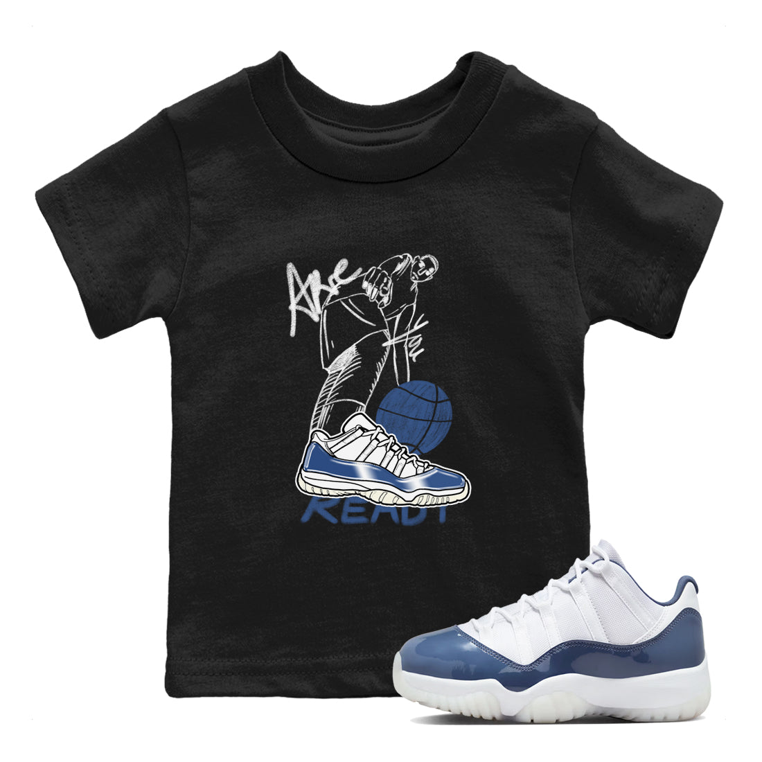 11s Diffused Blue shirts to match jordans Are You Ready sneaker match tees Air Jordan 11 Diffused Blue SNRT Sneaker Release Tees Youth Baby Black 1 crew neck shirts