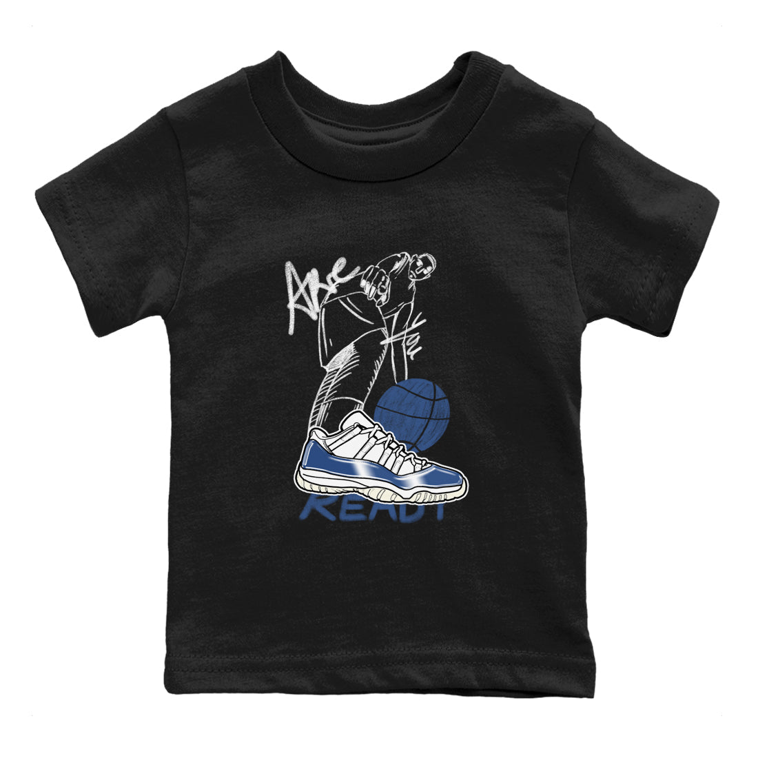 11s Diffused Blue shirts to match jordans Are You Ready sneaker match tees Air Jordan 11 Diffused Blue SNRT Sneaker Release Tees Youth Baby Black 2 crew neck shirts