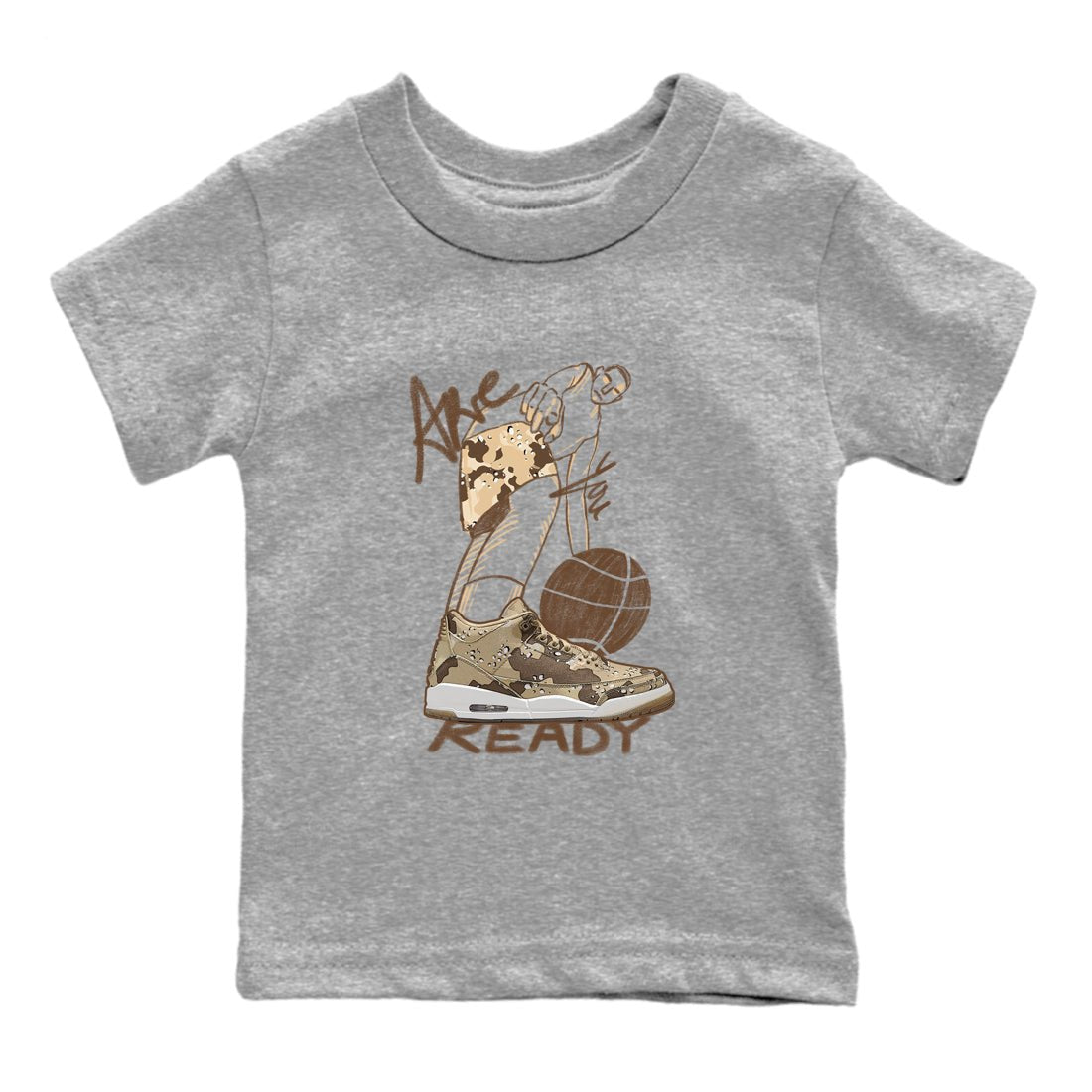 3s Desert Camo shirts to match jordans Are You Ready sneaker match tees Air Jordan 3 Desert Camo SNRT Sneaker Tees streetwear brand Baby and Youth Heather Grey 2 cotton tee