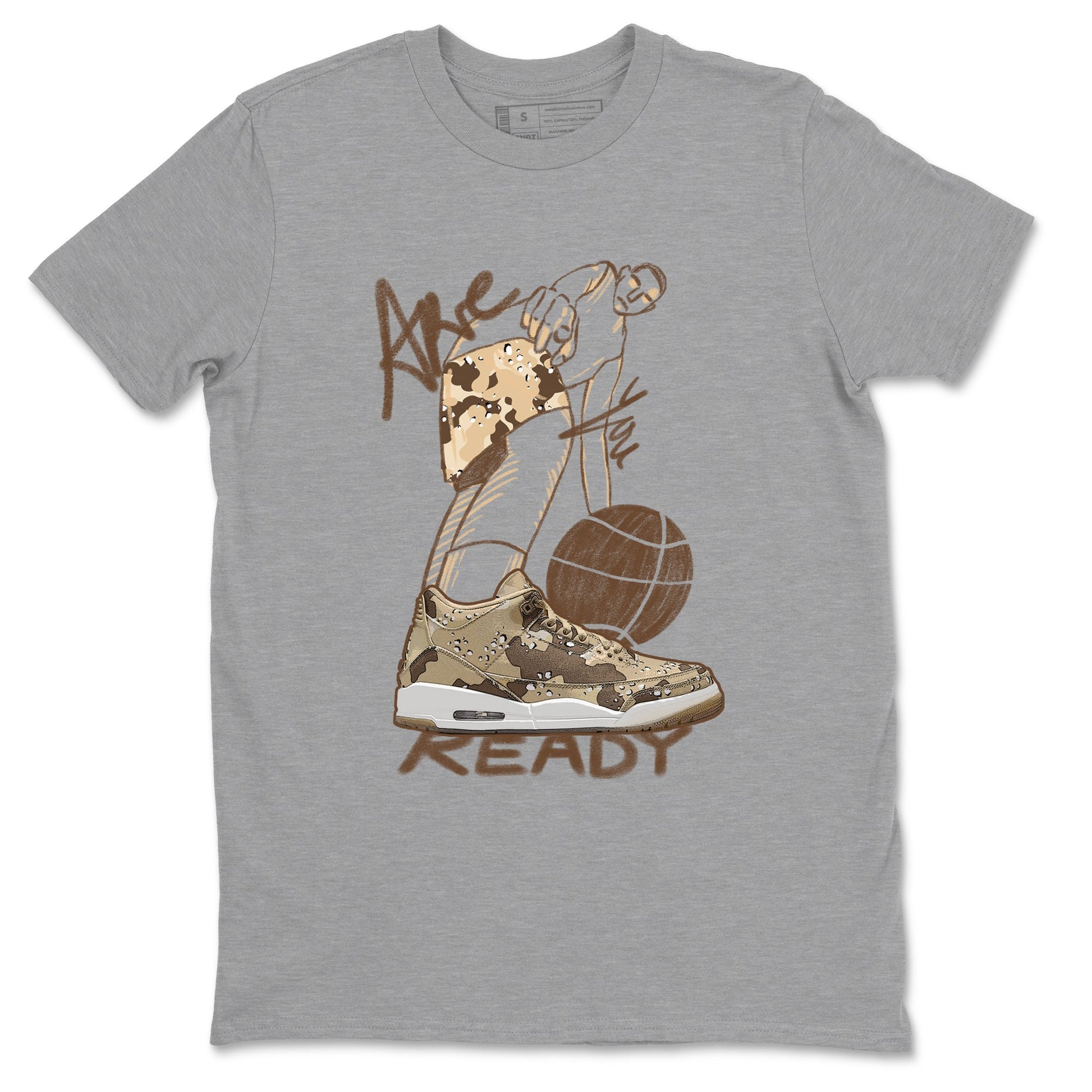 3s Desert Camo shirts to match jordans Are You Ready sneaker match tees Air Jordan 3 Desert Camo SNRT Sneaker Tees streetwear brand Heather Grey 2 unisex cotton tee