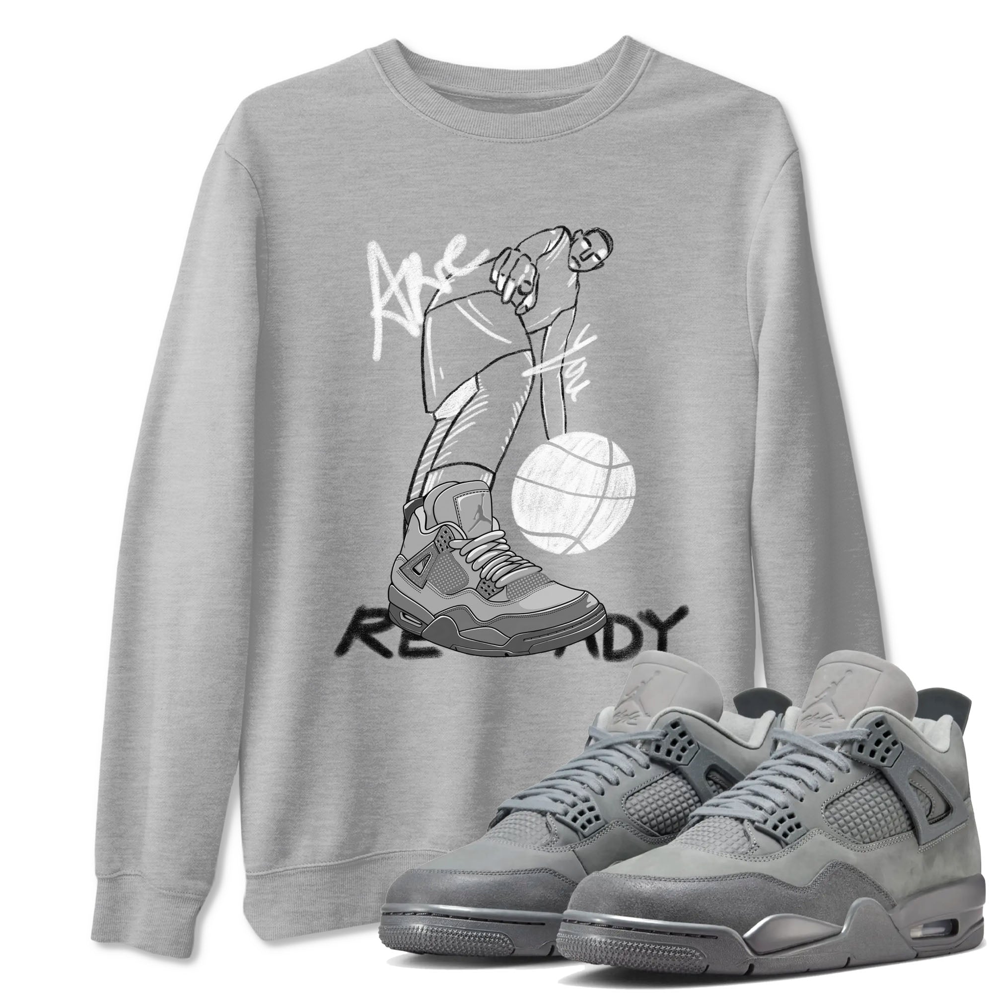 4s Wet Cement shirts to match jordans Are You Ready sneaker match tees Air Jordan 4 SE Wet Cement SNRT Sneaker Release Tees unisex cotton Heather Grey 1 crew neck shirts
