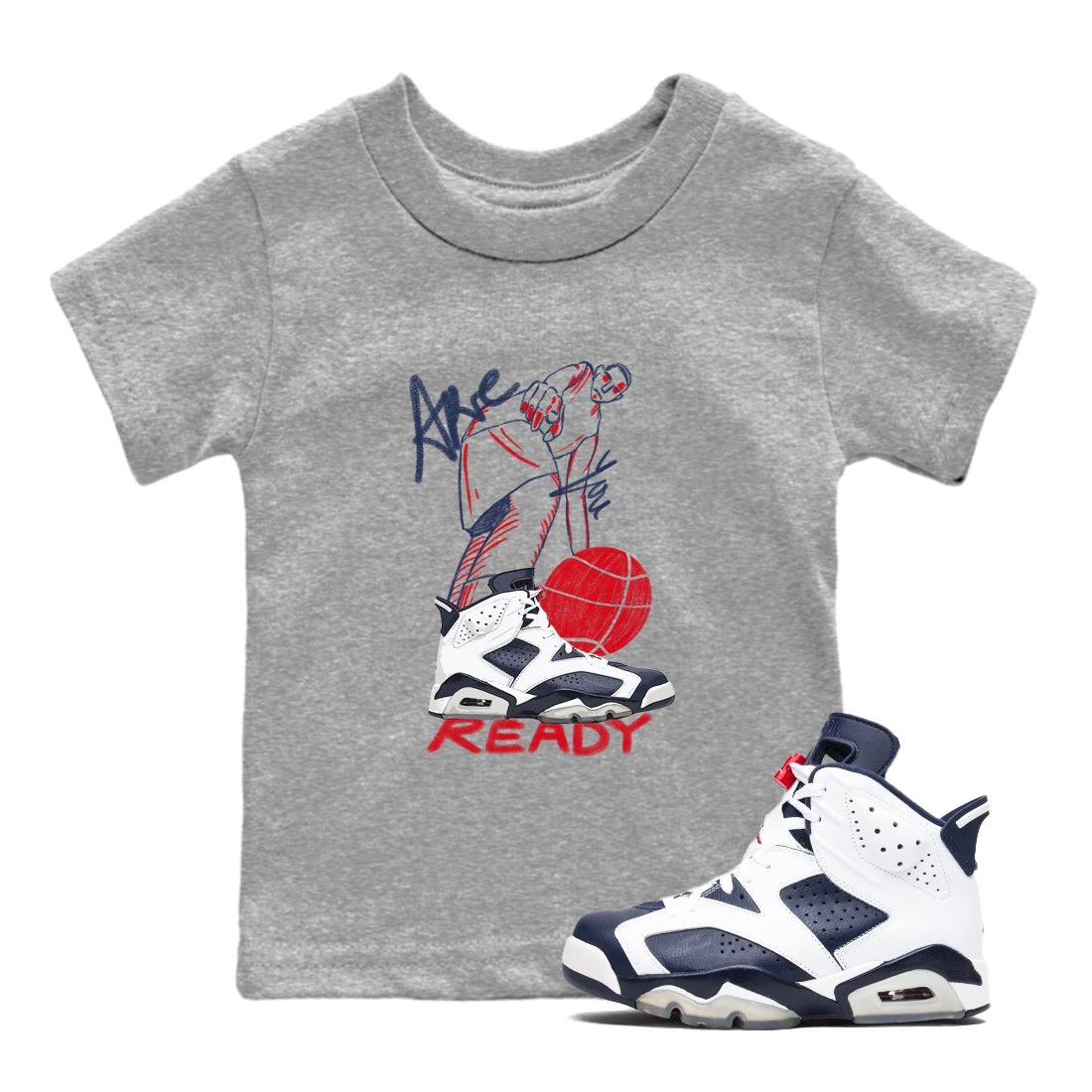 6s Olympic shirts to match jordans Are You Ready sneaker match tees Air Jordan 6 Olympic SNRT Sneaker Tees streetwear brand Baby and Youth Heather Grey 1 cotton tee