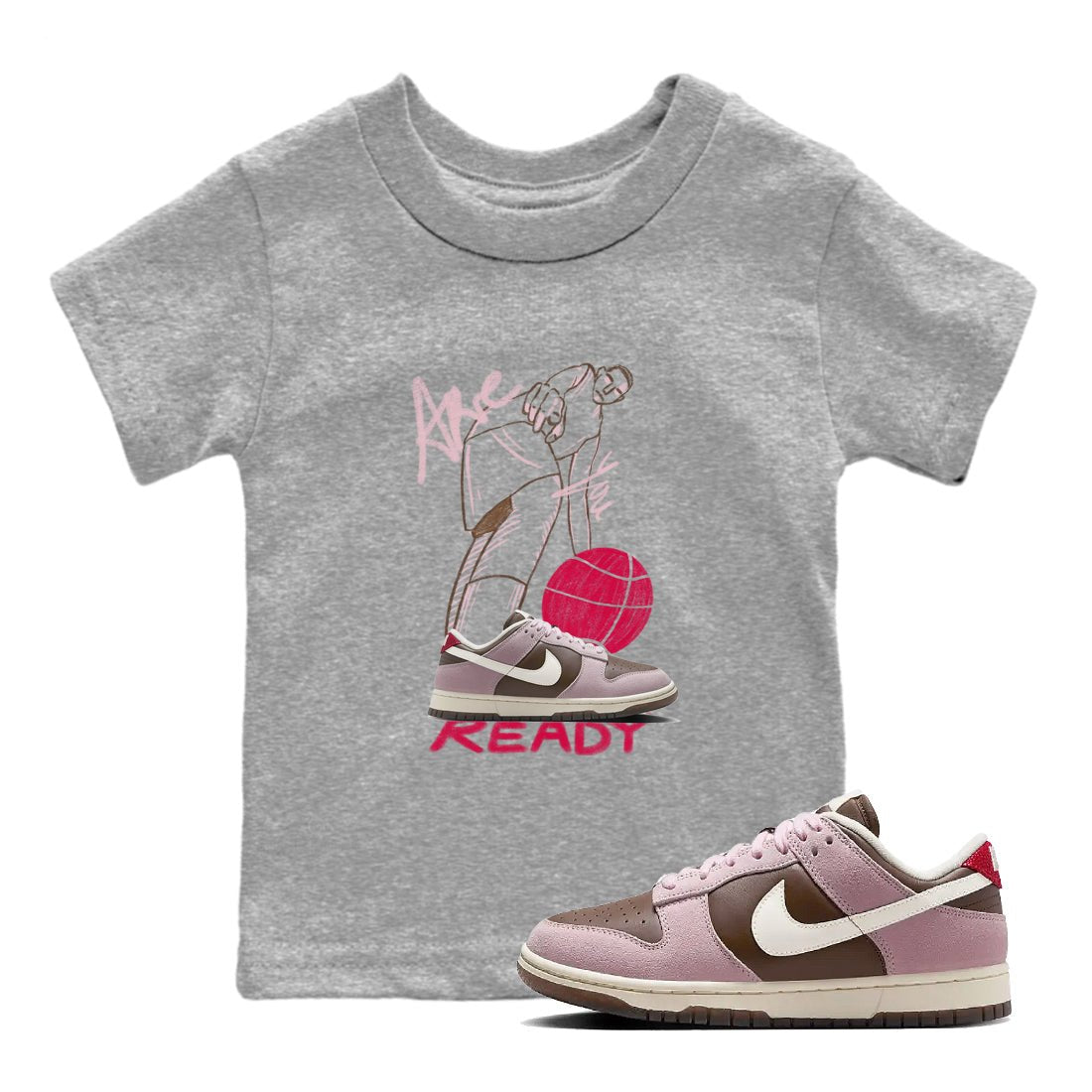 Dunk Cacao Wow And Pink Foam shirts to match jordans Are You Ready sneaker match tees Dunk Cacao Wow And Pink Foam SNRT Sneaker Tees streetwear brand Baby and Youth Heather Grey 1 cotton tee