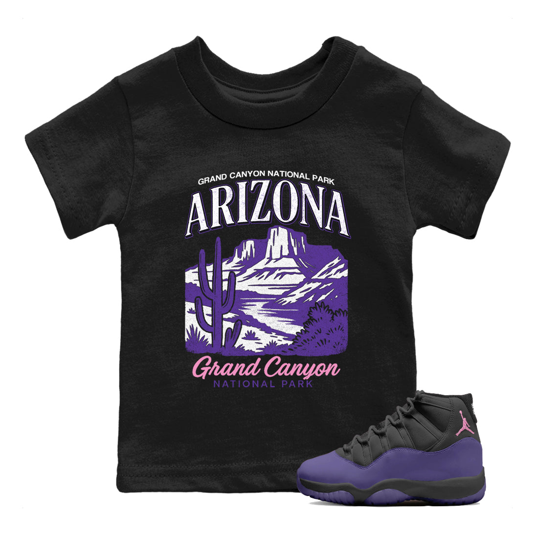 Sneaker match tees – Sneaker Tees To Match Air Jordan 11 Canyon Purple Shoes – Arizona Landscape Kids T-Shirt Black 1
