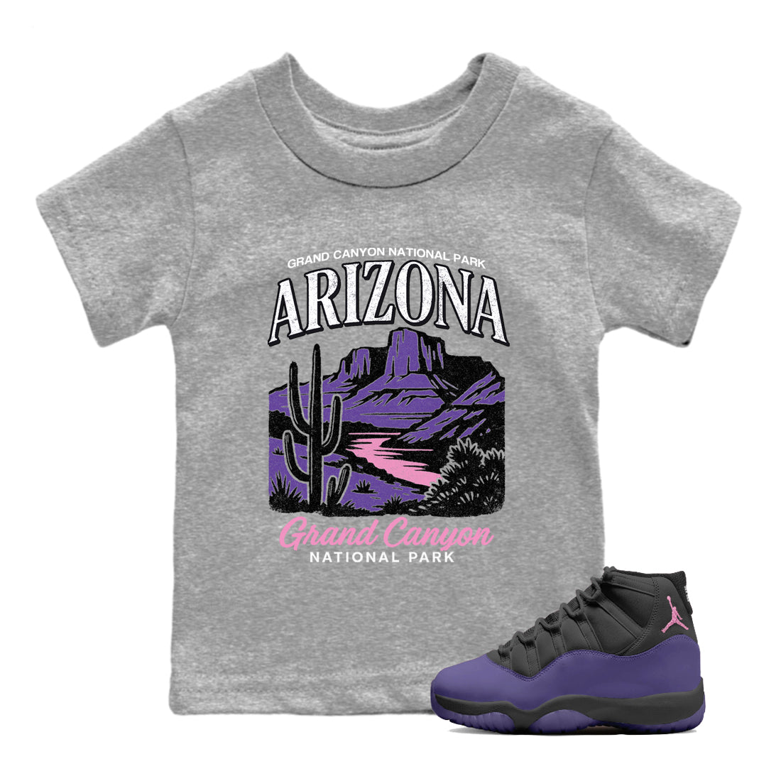 Sneaker match tees – Sneaker Tees To Match Air Jordan 11 Canyon Purple Shoes – Arizona Landscape Kids T-Shirt Heather Grey 1