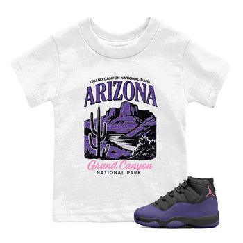Sneaker match tees – Sneaker Tees To Match Air Jordan 11 Canyon Purple Shoes – Arizona Landscape Kids T-Shirt White 1